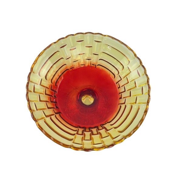 Vintage Amberina Louisa Jeannette Glass Footed Fruit Compote Basket Weave Patter - Picture 3 of 16